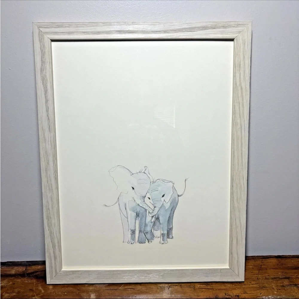 Restoration Hardware Baby & Child Watercolor Animal print Baby Elephants framed